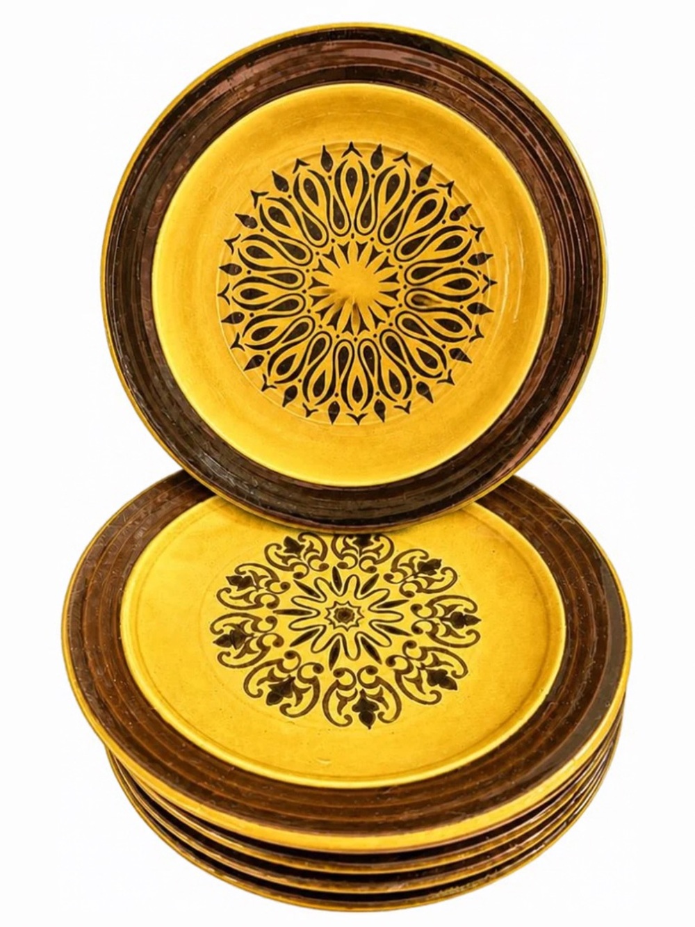 Vintage 1970’s Homer Laughlin Decostone Gold Glade 7” Ceramic Plates Set of (6)
